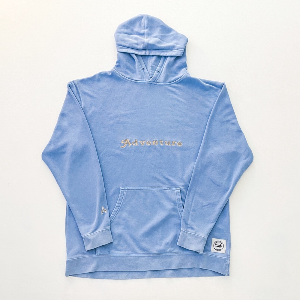 Adventure Embroidered Oversized Vintage Wash Blue Hoodie